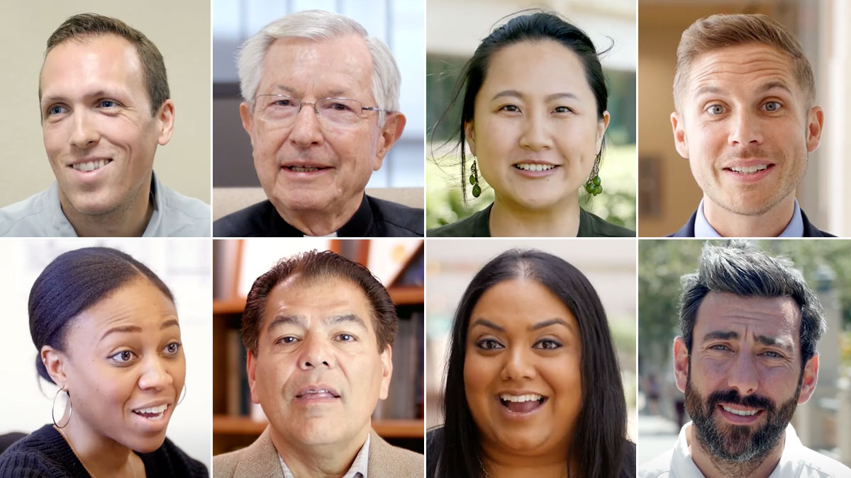 Several headshots of faculty and staff speaking