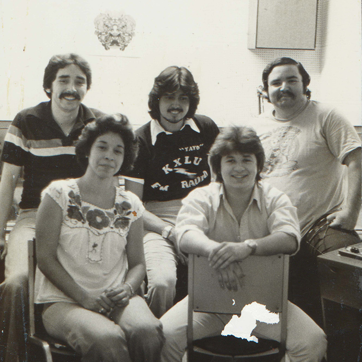 KXLU Alma del Barrio, Summer 1977 with Héctor Reséndez, Eddie Lopez, Raul Villa, Diana Fuentes, and Steve Lopez