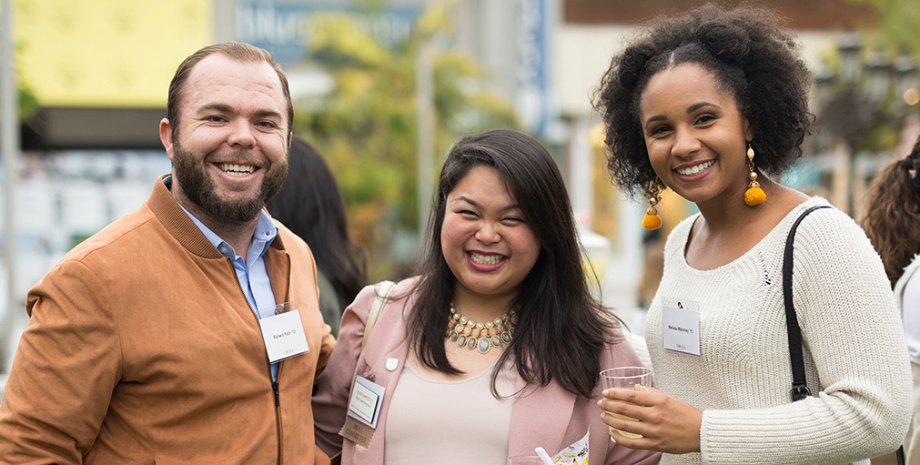 Three alumni gather at a happy hour in South Bay Los Angeles